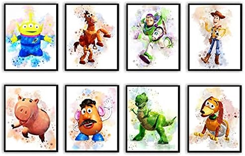 Sylvana Workshop - Toy Story Poster Watercolor Prints , UNFRAMED(8"x10" Set of 8 Wall Decor), Toy Story Decor, Birthday Gift, Toy Story Decorations, Posters For Room, Posters For Boys Room, Posters For Girls Room