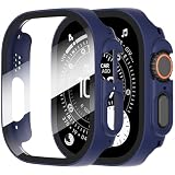 Diruite 2 Pezzi Cover per Apple Watch Ultra 3/2/1 49mm Vetro Temperato Pellicola Protettiva,Protezione Dello Schermo PC Rigido,Custodia Protettiva Ultrasottile,Blu,49mm
