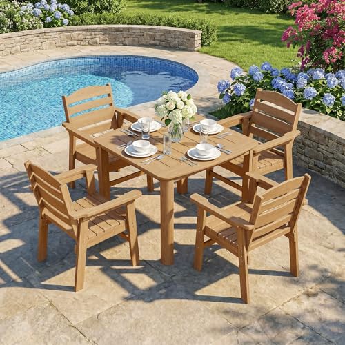 livewood 5-Piece Outdoor Dining Set for 4, HDPE Patio Dining
