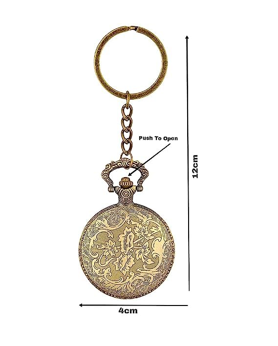Image of Blue Aura Premium Pocket Watch Metal Keychain Retro Vintage for Gifting with Key Ring Anti-Rust (BA-KWIC-7)