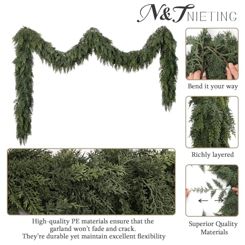 9Ft Christmas Cedar Garland, Real Touch Soft Greenery Christmas Decorations - image 3