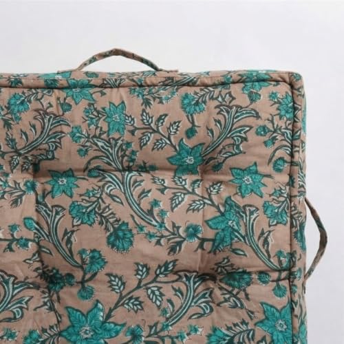 Image of Low Seating Floor Cushion 70 x 110 cm with 2 Back Support Cushions | Thick Quilted Cotton Floor Mattress Pad for Sitting, Meditation, Yoga & Living Room Floor Seating (Mustard Rust Floral)