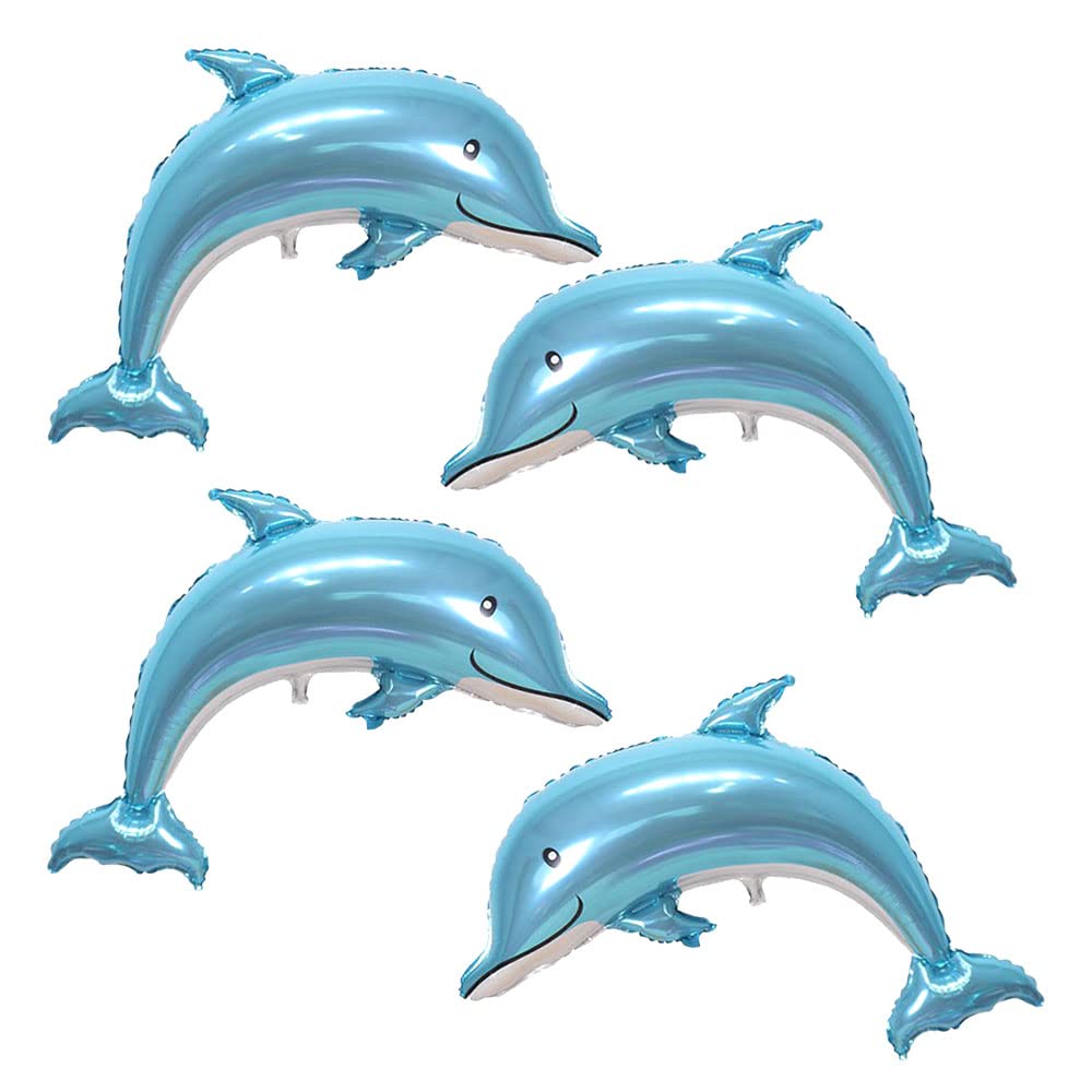 Siticoto 4 Pcs Dolphin Balloons, 45 Inch Giant Dolphin Shape Foil Mylar Balloons for Ocean Animal Theme Party Birthday Wedding Party Office Hotel Event Decorations