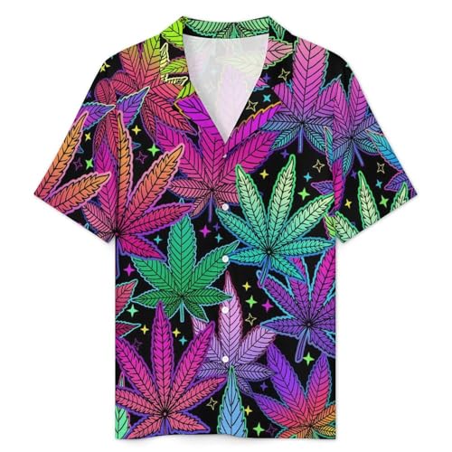 Neon Weed Mens Pajama Set Short Sleeve 2 Piece Sleepwear Button Down Tops And Shorts Loungewear Outfits2