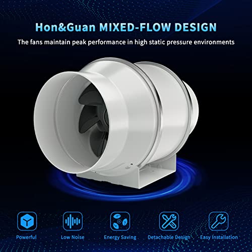 image for Hon&Guan 6 Inch Inline Duct Fan with Variable Speed Controller Quiet E