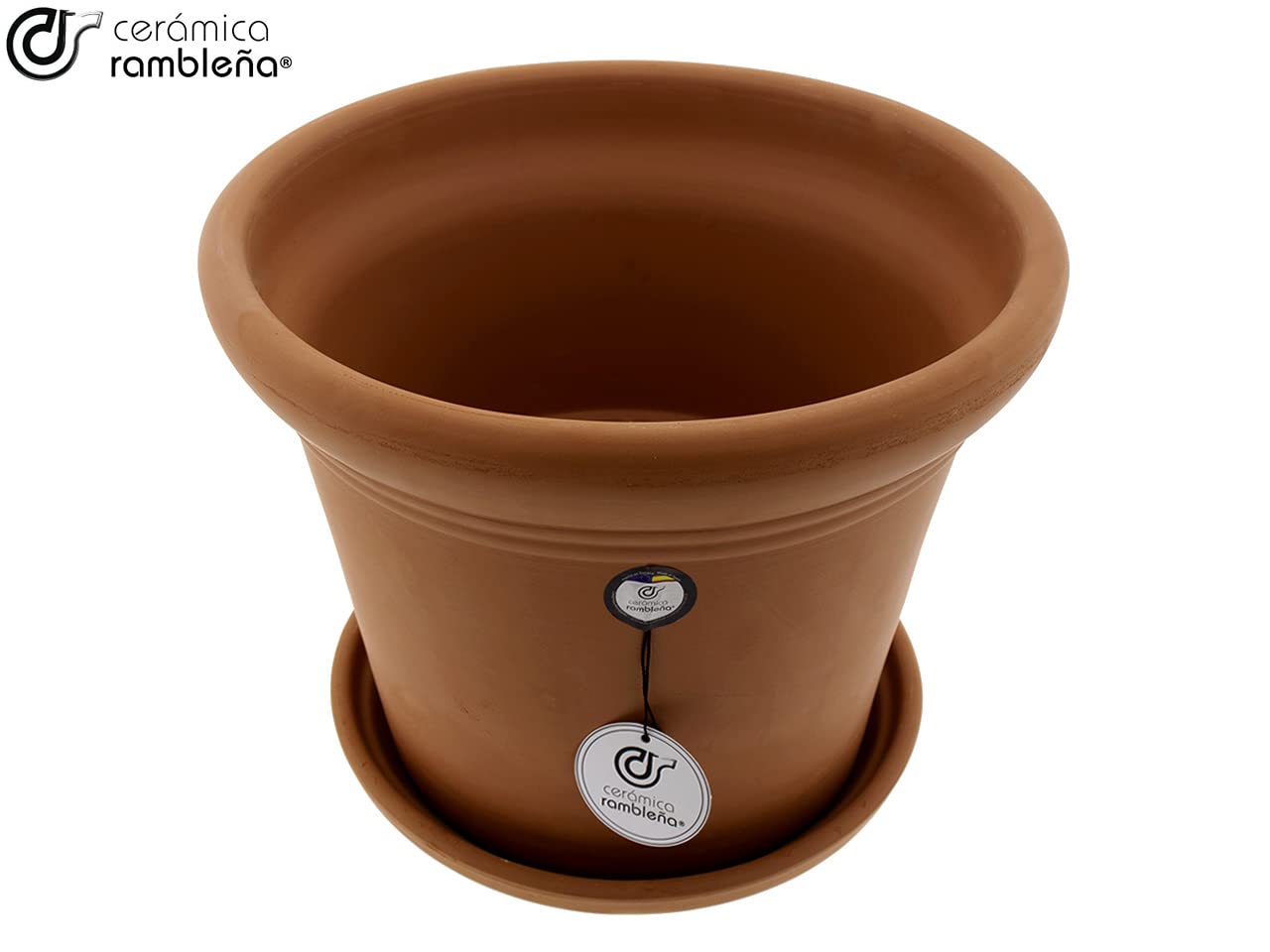 CERÁMICA RAMBLEÑA | Maceta Grande Original de Barro Rojo | Exterior Terracota | Plato Incluido | 30x30x26 cm