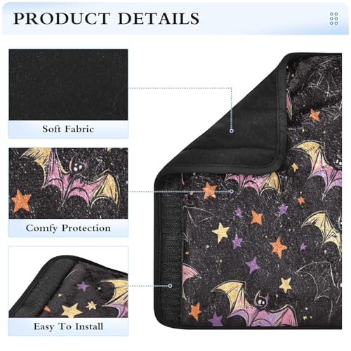 Image of Multicolored Halloween Bats and Stars Seat Belt Cover Pad 2 Pcs Soft Cute Seatbelt Covers Protector Support Head Neck Shoulder Strap for Car Seats High Chair Backpack for Adults Kids Women Men