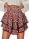 onlypuff pantaloncini fluidi da donna con volant minigonne a vita alta adolescenti gilrs tennis sotto gonna maglione, c fiore rosso bianco, xx-large