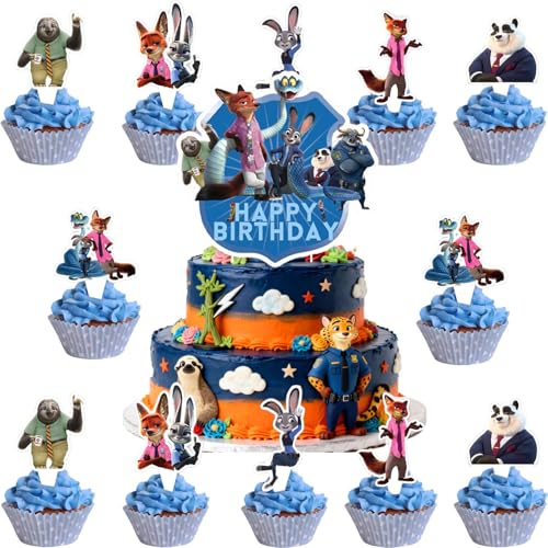 25 Pcs Cartoon Theme Happy Birthday Cake Toppers Cute Animals Cake Decorations The Perfect Choice for Birthday Parties and Themed Parties