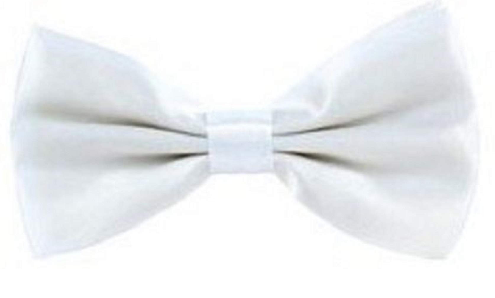 L&L® Mens Pre Tied Plain Satin Clip On Bow tie Wedding Party Fancy (White)