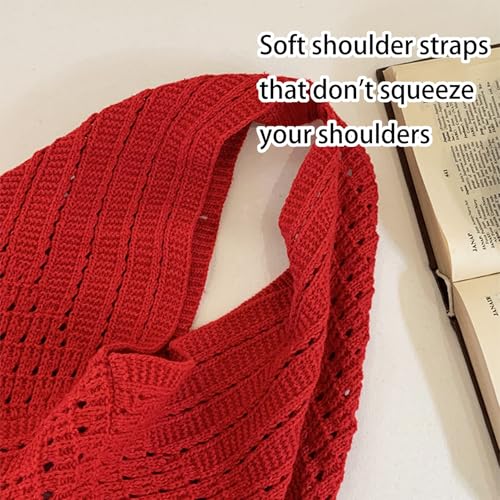 Image of Crochet Beach Tote Bag Summer Vacation Handbags Beach Bag for Women Cute Woven Shoulder Purses Mesh Knit Crochet Bag