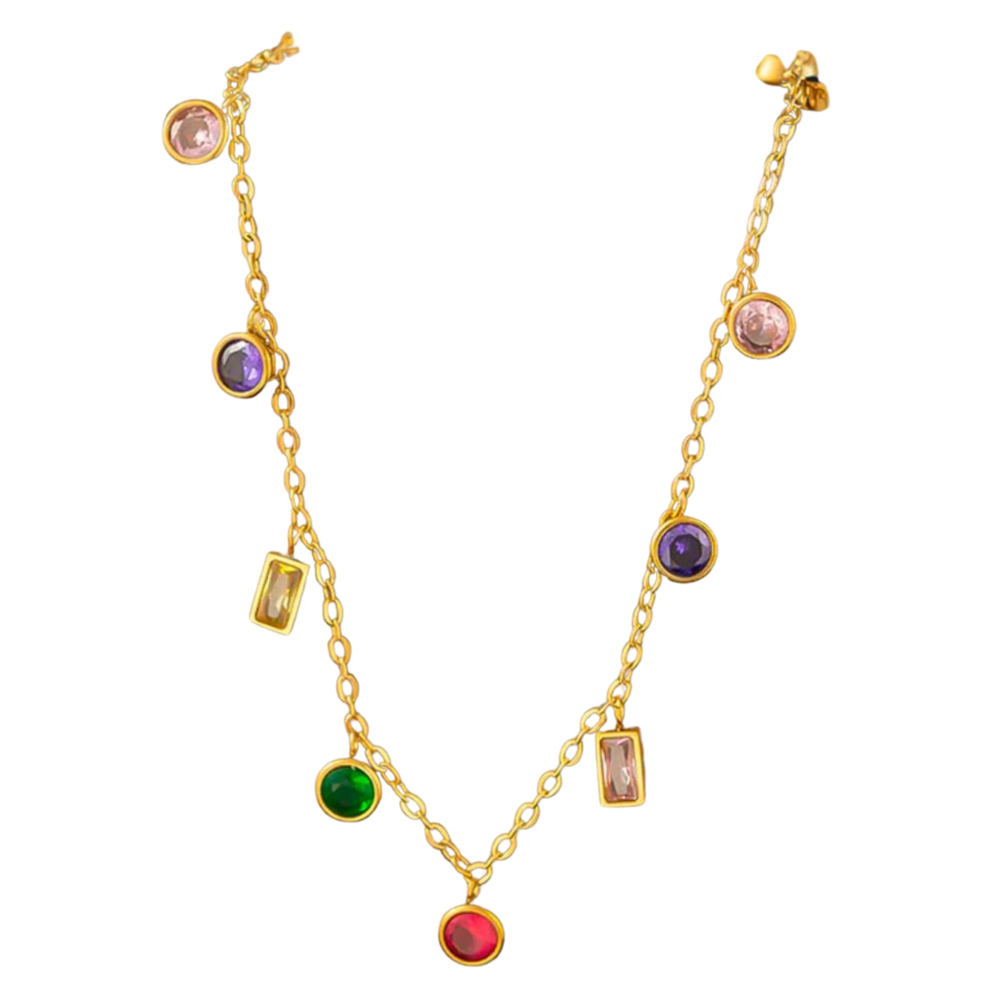 Gold Tone Charm Necklace for Women with Multicolor Stone Drops Stylish Chain Design Elegant Daily Wear Jewelry Tarnish Resistant Finish Casual Party-Wear Fashion Neckpiece-image-36