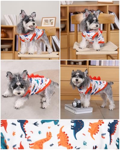 Image of CuteBone Dinosaur Costume Dog Shirt, Stretchy Velvet T-Shirt Clothes for Small Dogs, Soft & Breathable Pet Tee Outfit Cat Apparel for Daily Wear, Cozy Pullover Design Puppy Fashion COSBX02L