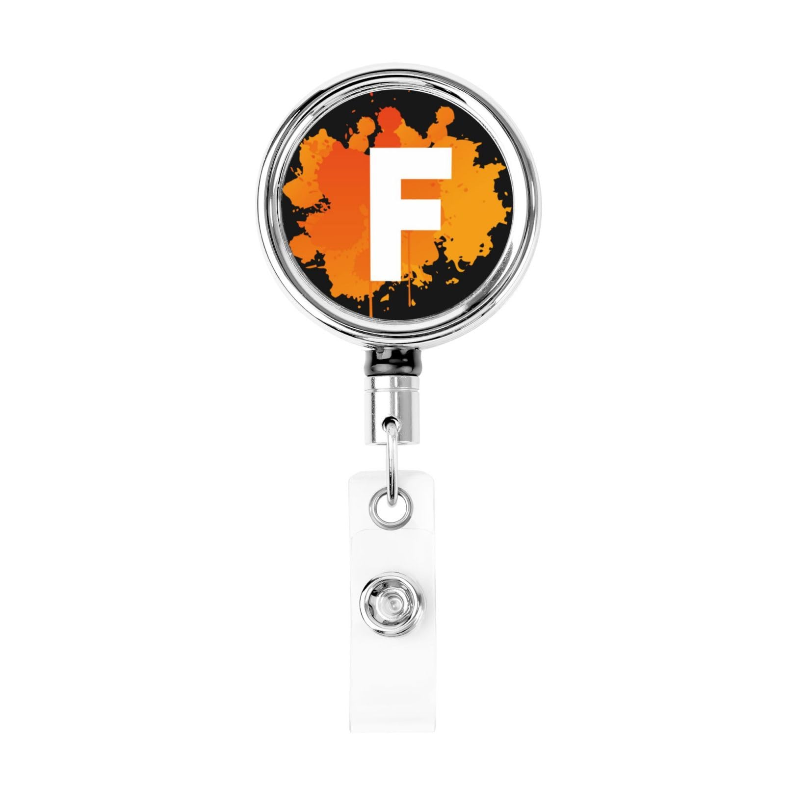 Initial Retractable Badge Holder, Colorful Badge Key Chain with Belt Clip, Metal ID Card Holder with Badge Reel for Nurse, Volunteer, Teacher, Student, Office, Splatter Letter F — image 1