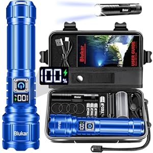 Blukar Taschenlampe LED Aufladbar, Extrem Hell Taschenlampen Zoombare Handlampe mit 5 Lichtmodi, IP67 Wasserdicht Flashlight Torch für Camping, Outdoor, Notfäll- Blau