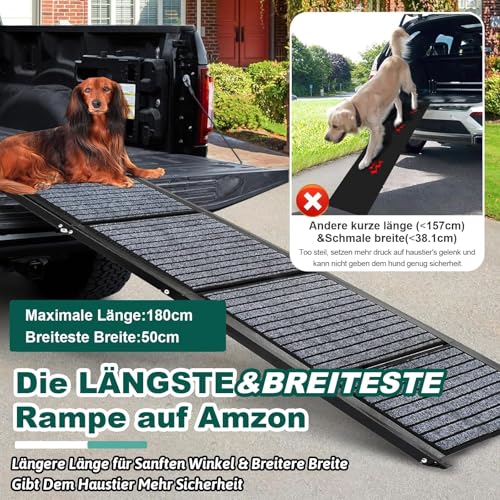 Längste 180cm & Breiteste 50cm Hunderampe,Faltbare Hunderampe Auto mit Rutschfester Teppich, Klappbar für Outdoor Stufen,Hundetreppe Auto für Mittlere & Große Hunde in EIN SUV & LKW