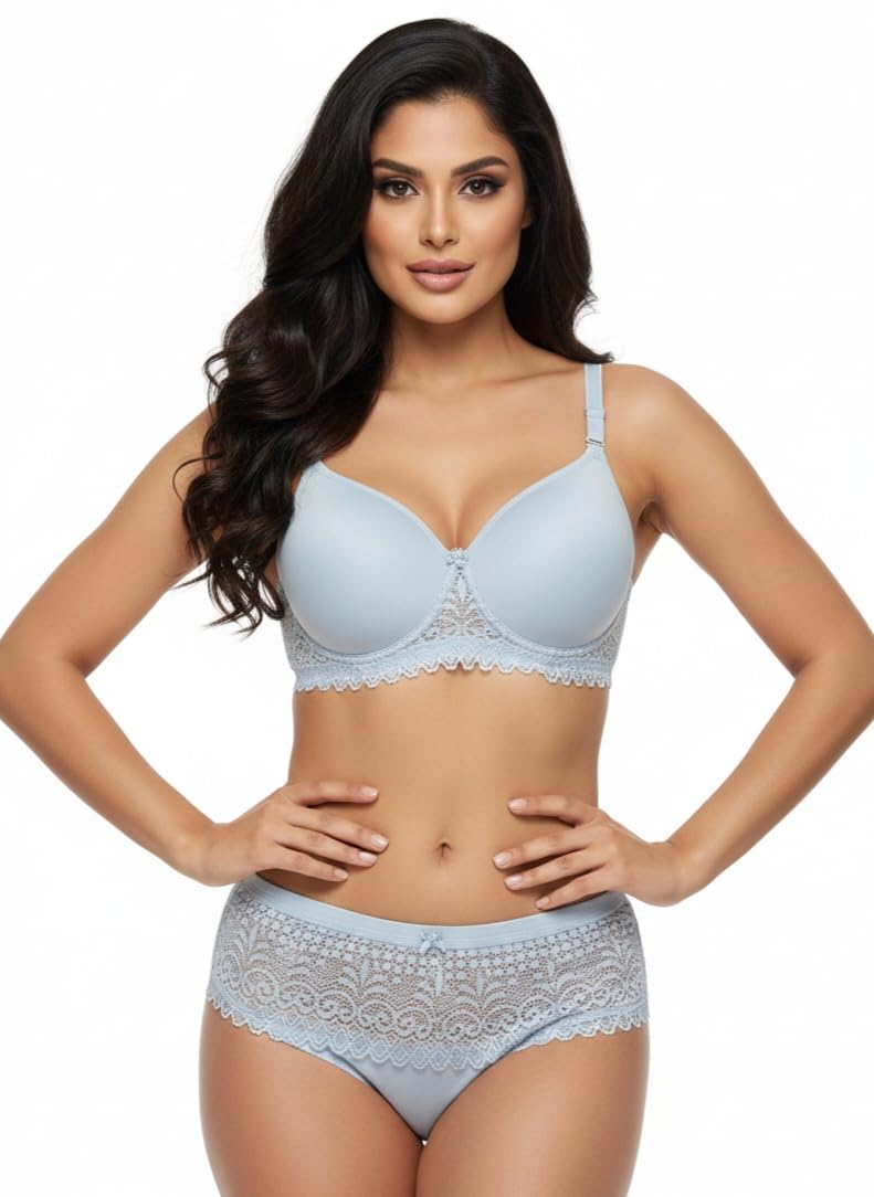 Everyday Comfort Lace Lingerie Set – Padded Plunge Bra with Delicate Lace Wings & Soft Stretch Panty-picture-20