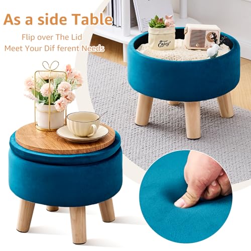 Wimarsbon NX11N Velvet Storage Ottoman Round Footrest Stool Storage Upholstered Footrest Footstool thumb #5