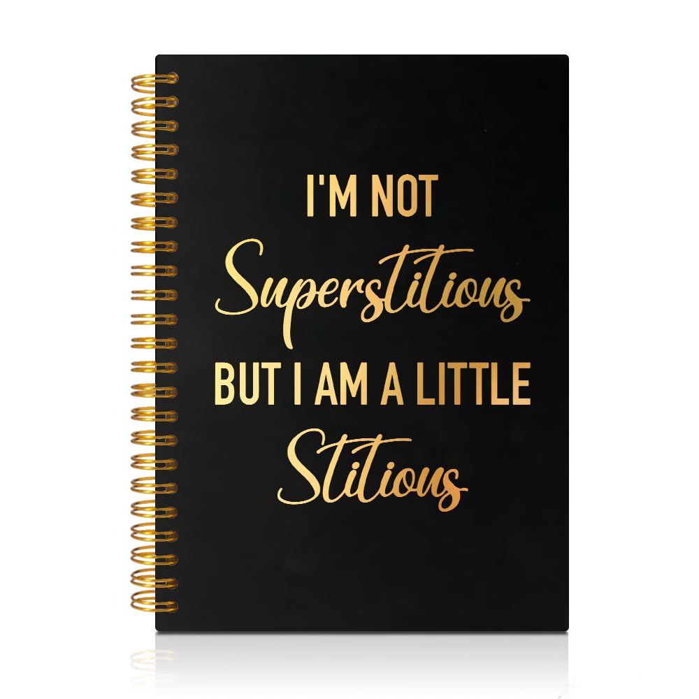 PUVOXHO I'm not Superstitious But I am A Little Stitious 160 Blank Pages Spiral Notebook, Michael Scott, The Office Gifts, Funny Gifts for Women Men Boss Leader Supervisor Mentor Coworkers Friends