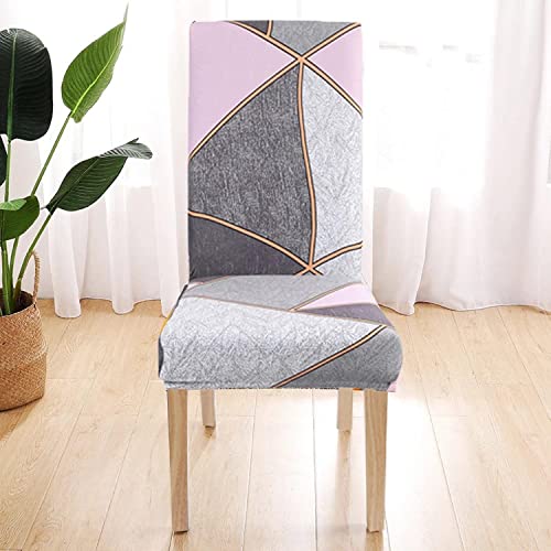 Image of House of Quirk Spandex Chair Slipcovers for Dining Room, Polyester Chair Cover, Washable Seat Protectors (Set of 6, Grey Pink Prism)