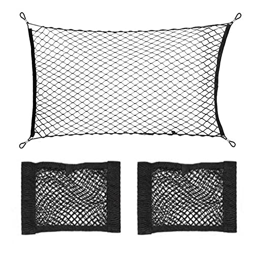 Ruesious Kit de 3 Redes Organizadoras de Bolsillo Elásticas de Poliéster, 1 para Maletero Coche 110 * 60cm + 2 para Asiento tipo Bolsa 40 * 25cm