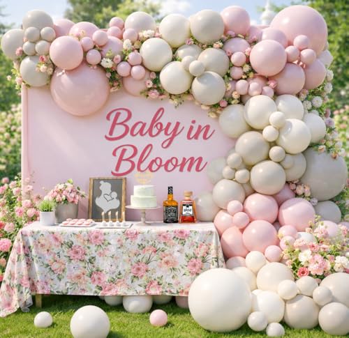 Image of Pink Baby in Bloom Balloon Arch Kit 144pcs Dusty Pink Baby Girl Baby Shower Mom to be Boho Floral Wildflower Party Decoration