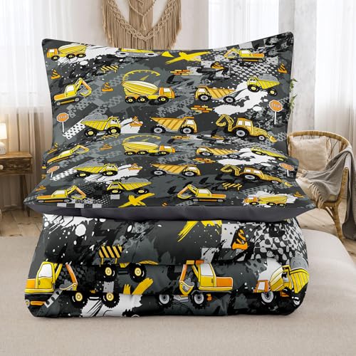 Image of Peopleareok Construction Truck Kids Comforter Set for Boys Twin (68x86 Inch), 2 Pieces Construction Excavator Truck Bedding Sets for Toddler Children, Super Soft Microfiber Comforter with 1 Pillowcase