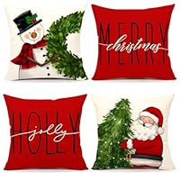 Weihnachtskissen Kissenbezug Weihnachten Weihnachtsschmuck 40x40 cm Christmas Decorations KissenhüLle Weihnachtskissenbezug Dekokissen Winterdeko Schneemann Rot Pillow Cushion Covers Polyester 4 Stück