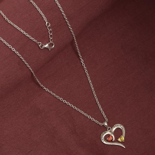 Image of TRUESILVER ACPL 925 Sterling Silver Personalized Photo Necklace for Women | Custom Couple Heart Pendant with Name Date & Birthstone | Engraved Picture Necklace Gift for Wife Mother Anniversary Birthday