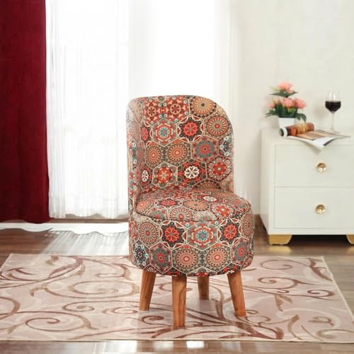 Image of NACIA Elegant Velvet Printed Ottoman Chair | Dressing Table Chair for Bedroom Makeup Room Decor | Modern Upholstered Ottoman with Wooden Legs for Living Room & Home (18x18x32 Inches, Octa Orange)
