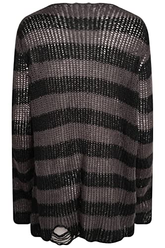 Image of Ro Rox Gothic Knitted Jumper with Distressed Look - Oversized Pullover Ripped Design, Loose Fit, 90s Grunge Stripe Pattern