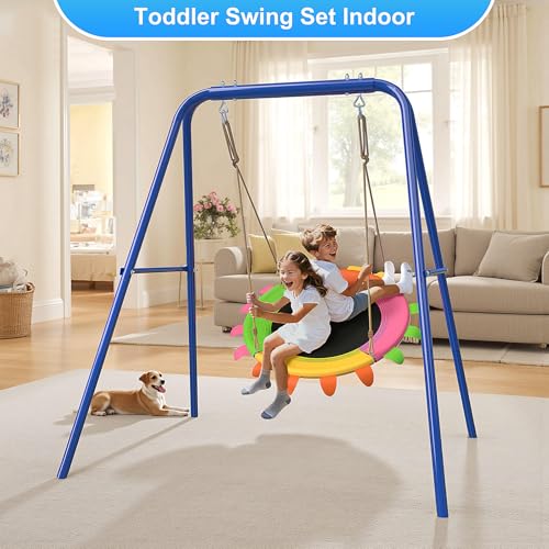 Image of 40 inch Saucer Swing with Frame for Kids Outdoor, 440lbs Swing Set with Heavy Duty Metal Stand, Outdoor for Toddler and Kids 3-8 Backyard