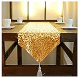 ShinyBeauty Sequin Table Runner with Tassel 12inx90in Gold, Dining Table Runner Sequin Hotel Coffee...
