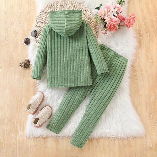 Image of Toddler Kid Girls Clothes Ribbed Color Block Long Sleeve Hoodie Sweatsuit Set Fall Outfits