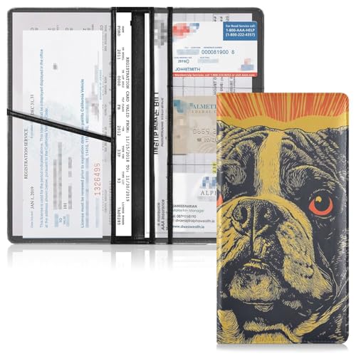 Dazzling Pug Print Leather Car Registration and Insurance Holder Purse for License Documents Cards