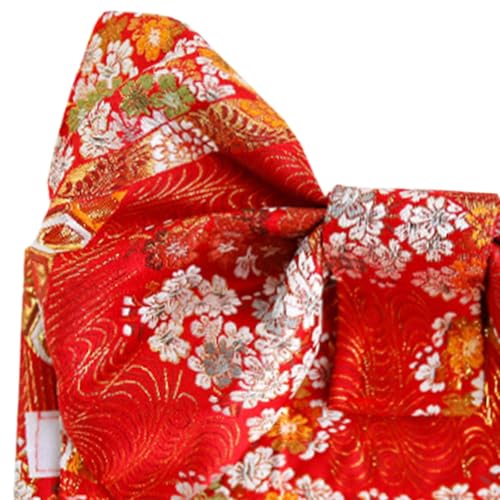 Japanese Kimono Obi Belt with Pre-Tied Bow for Women and Kids - Traditional Yukata Sash for Cosplay, Festivals, Photo Shoots (35.83x5.91 inch)- Red3
