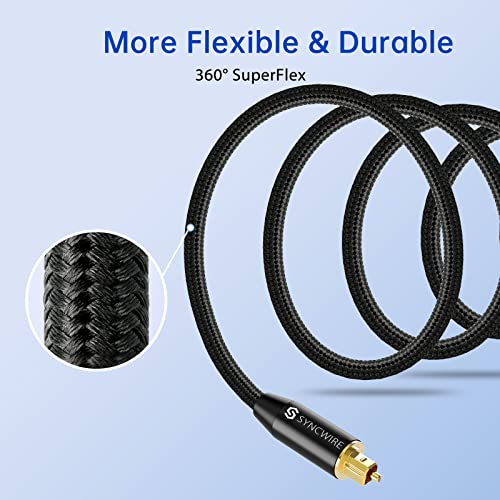 Syncwire Digital Optical Audio Cable 10 Feet, [24K Gold-Plated, Durable Nylon] Fiber Optic Toslink Cord Compatible With Sound Bar, Home Theater, Tv, Playstation, Samsung Black #TOP6