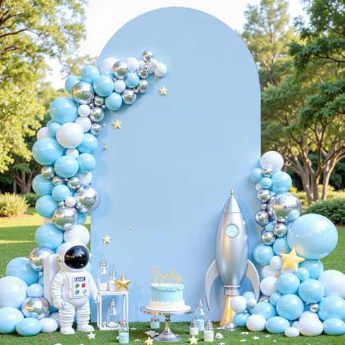 Image of Baby Blue Arch Cover, 7.2FT Spandex Fitted Wedding Arch Stand Covers Round Top Chiara Backdrop Cover for Birthday Party Ceremony Banquet Decoration