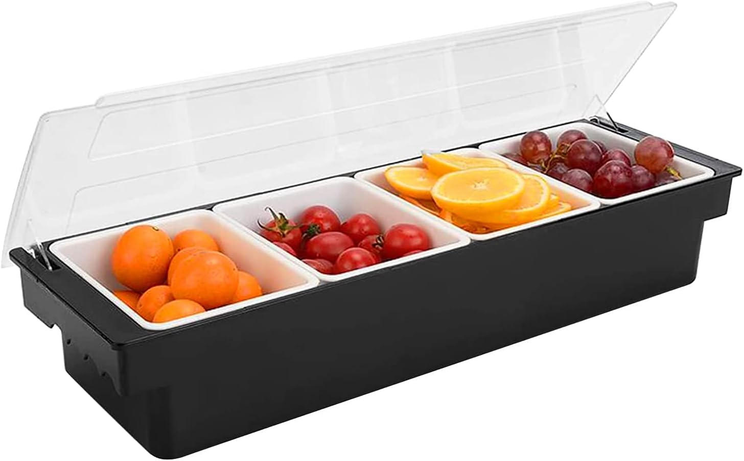 Fruit, Veggie & Condiment Caddy with Lid Dispenser Tray Garnish Station for Bartending & Serving Taco (1, 4 Compartment) Fruit, Veggie & Condiment Caddy with Lid Dispenser Tray Garnish Station for Bartending & Serving Taco (1, 4 Compartment)