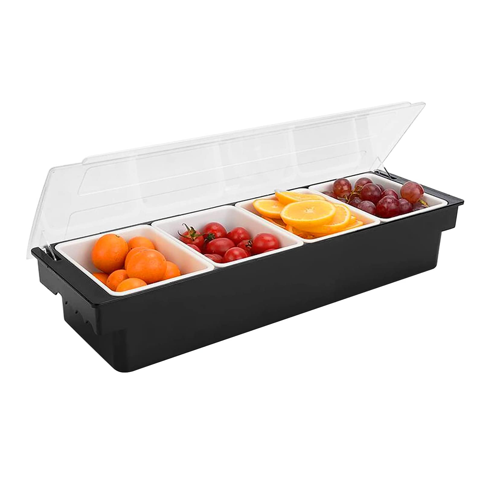 POWLAB Contenitore per condimenti raffreddato a ghiaccio, per frutta, verdura, condimenti, in plastica, con coperchio, per frutta, gelato, insalata, per forniture da ristorante (6 scomparti