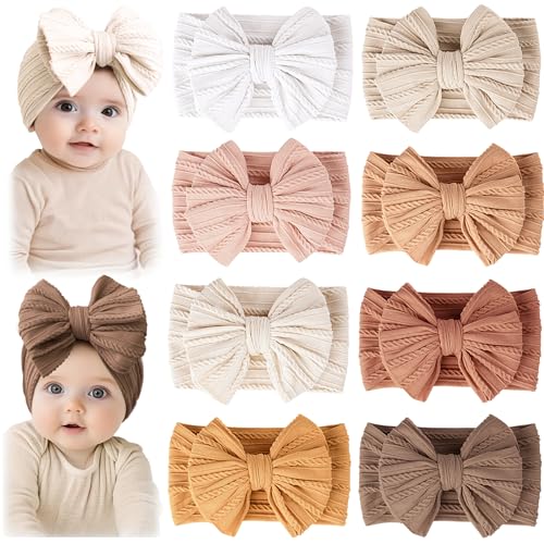 Image of Prohouse 8 Pack Baby Headbands Soft Nylon Hairbands Hair Bows for Newborns Infants Toddlers and Baby Girls Elastic Hairbands for Daily Wear, Photoshoots