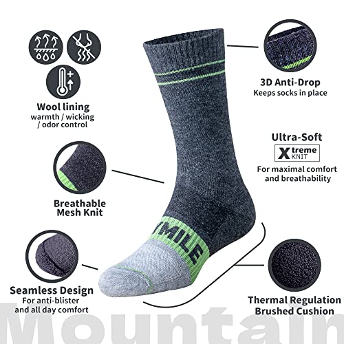 DRYMILE Mountain Waterproof Wool Socks, Breathable, Cushioned, Hiking, Skiing, Camping and All Winter Activities –Crew
