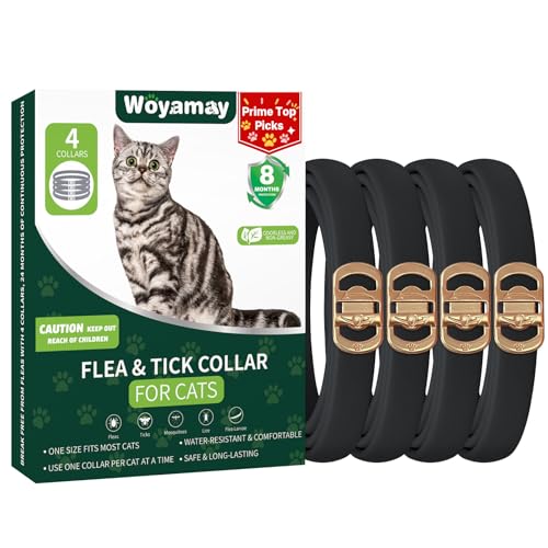 Woyamay 4 Pack Flea Collar for Cats, Cat Flea and Tick Treatment, 32-Month Flea and Tick Prevention for Cats, Waterproof Cat Flea Collar, Adjustable Cat Flea and Tick Collar for Cats Kittens, Black