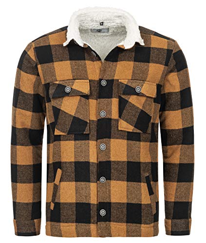 Rock Creek Herren Winterjacke Karierte Flanelljacke Gefüttert Holzfällerjacke Holzfällerhemd Kragen Teddyfutter Kariert Thermojacke H-264 Maisgelb 3XL