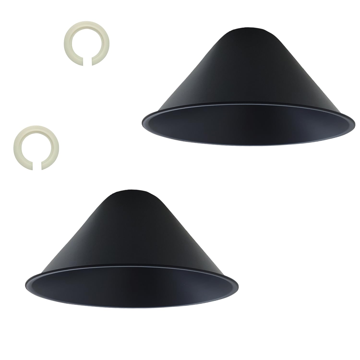 LEDSone Modern Industrial Metal Ceiling Light Shad Easy Fit Pendant Lamp Shade for Living Room, Kitchen, Hallway with Free Reducer Plate (Black, Pack-2)