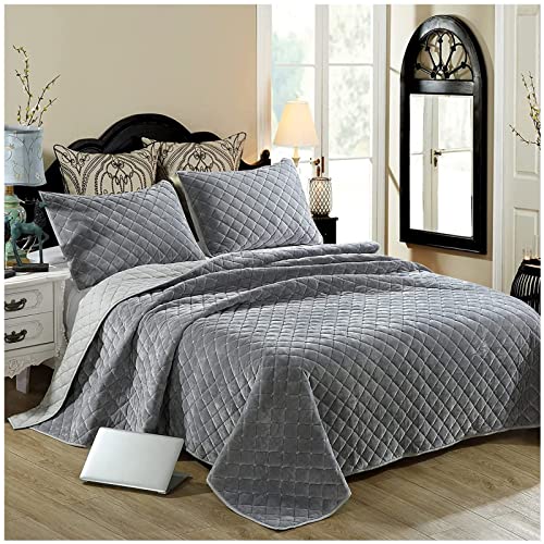 Couverture matelassée en coton et parure de lit double grise - 3