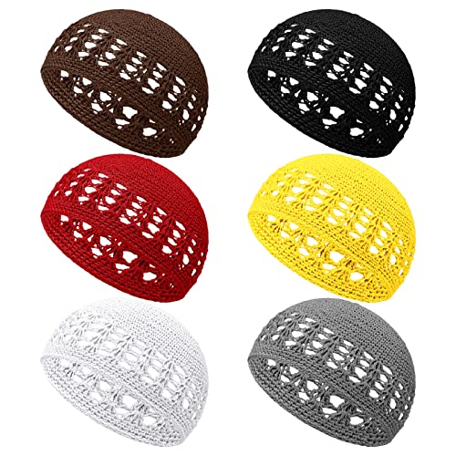 6 Pieces Knit Kufi Hats Crochet Beanie Skull Caps Solid Colors Knit Cap Stretchy Knitted Crochet Hats For Men Women Teens(Bright Color) #TOP5
