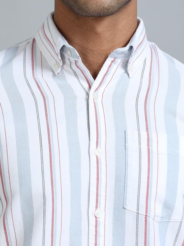 Image of Men's Cotton Regular fit Spread Collar Striped Full Sleeve Shirt