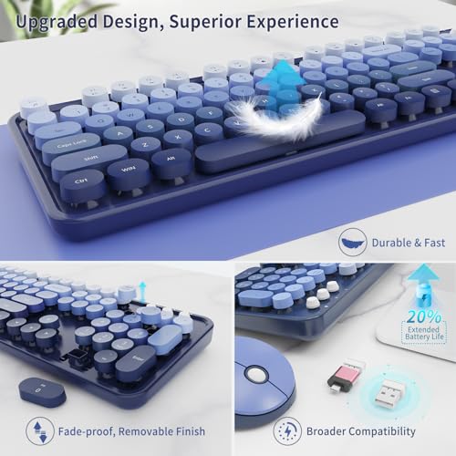 Nowlike Wireless Keyboard and Mouse Combo, Retro Typewriter Keyboard with Round Keycaps, Full-Size Ergonomic, Blue, Ideal for Windows PC, Home, Office, and College, Wireless Keyboard Mouse Combo - Image 5