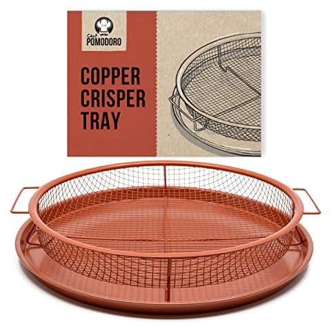 Chef Pomodoro Copper Crisper Tray, Air Fryer Tray for Oven, Deluxe Air Fry in Your Oven, 2-Piece Set, Air Fryer Baking Pan, Air Fryer Basket for Oven (Round- Large) Cover